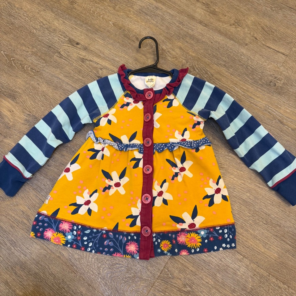 Wildflowers Kids Dress Size 4 Yellow Floral‎ Striped Ruffle Button Front